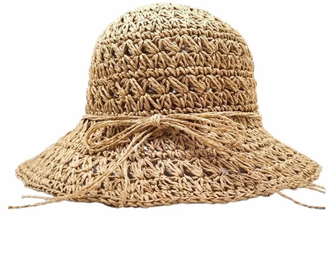 BA705 Taupe Cloche Crochet Paper Summer Hat Loowie