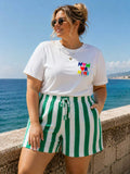 IV526225GG Gauze Cotton Striped Shorts Plus Size Green
