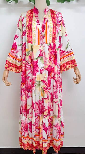 SVTP One Size Tropical Pink Floral Maxi Dress LOOWIE