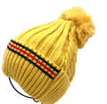 Yellow 5610 Striped Fake Fur Pom Beanie Hat LOOWIE