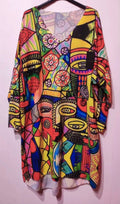 POPI One Size Yellow "Picasso" V-Neck Cozy Sweater Dress