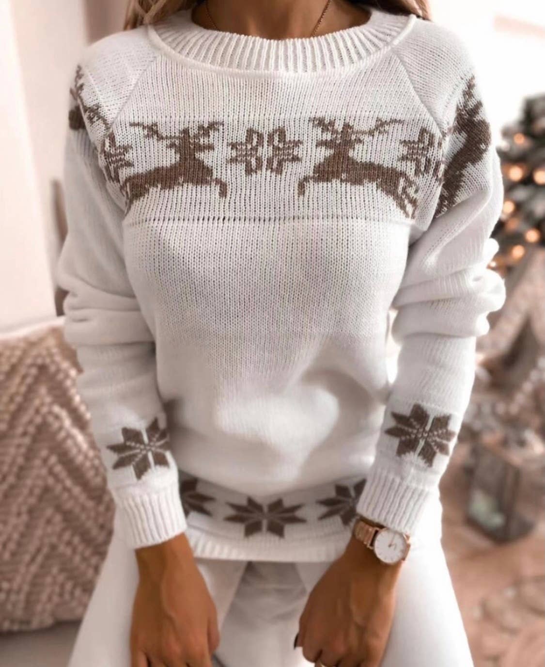025 Beige Christmas Cozy Turtleneck Sweater One Size LOOWIE