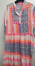 TD2 Italian Ikat Orange Navy Cotton Maxi Dress LOOWIE
