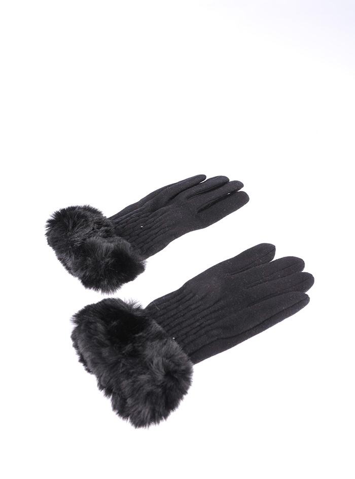 JA283 Black Ribbed Fur Gloves