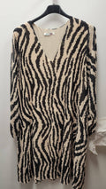 ELZEB Black Zebra Pleated Dress lining V-Neck LOOWIE