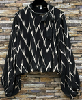 812 One Size Black Geometric Print Bow-Tie Blouse LOOWIE