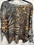 VIAN2 Black Zebra Leopard Round Knit Printed Sweater