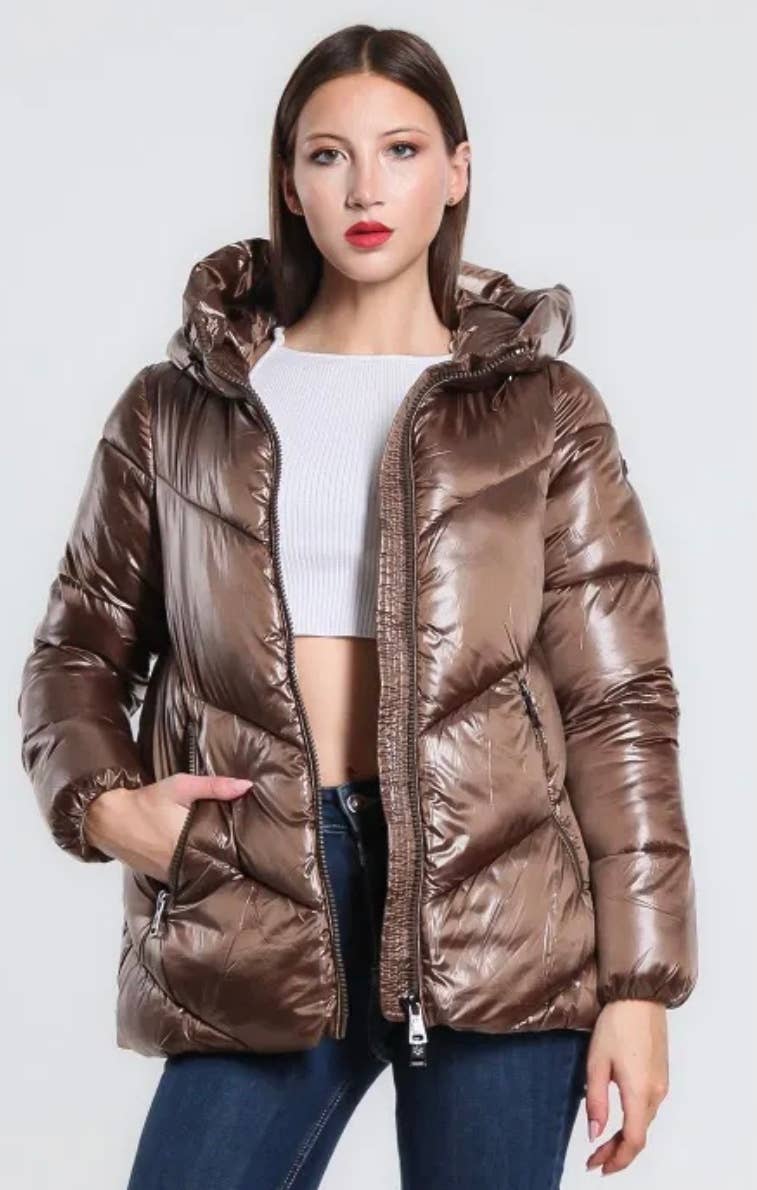 327 Coffee Camel Warm Polyester Fun Puffer Jacket LOOWIE