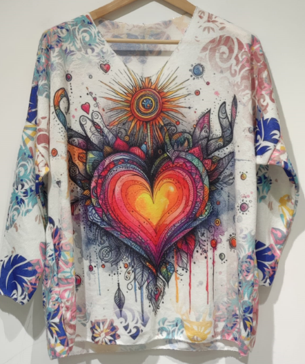 POHE Italian Cozy White Heart Sweater One Size LOOWIE