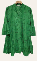9802S Green One Size Cotton English Embroidery Short Dress