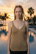 CODEBGO Italian S/M Gold Shimmer Knit V-Neck Tank Top