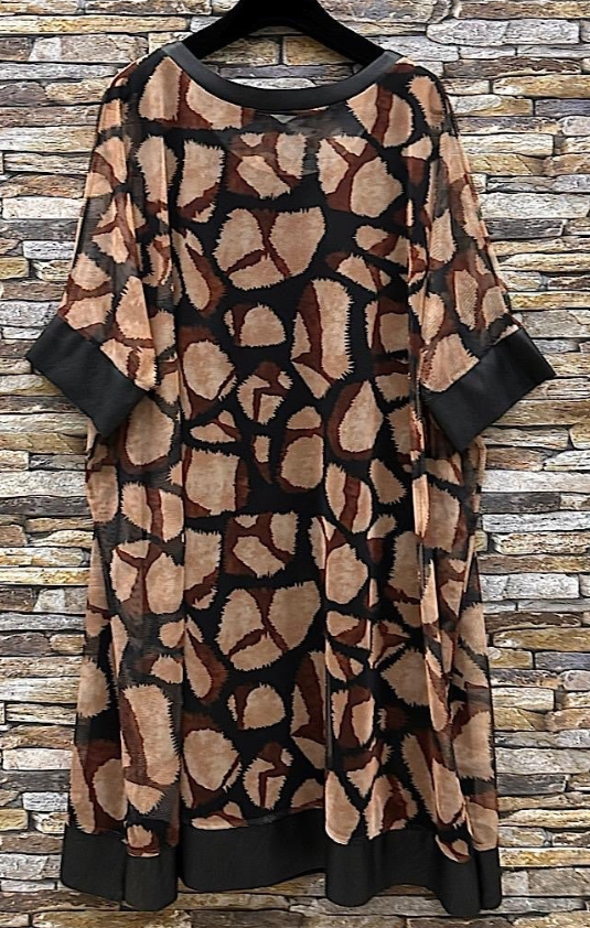 E724GI Giraffe Print Dress with Vegan Leather Trim One Size
