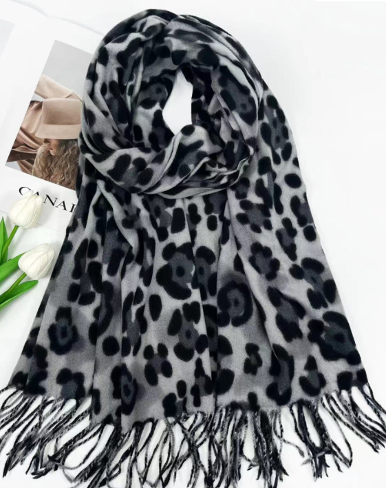 359 Black Leopard Animal Print Winter Scarf LOOWIE