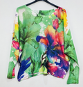 501 aqua green Floral Round Knit Printed Sweater LOOWIE