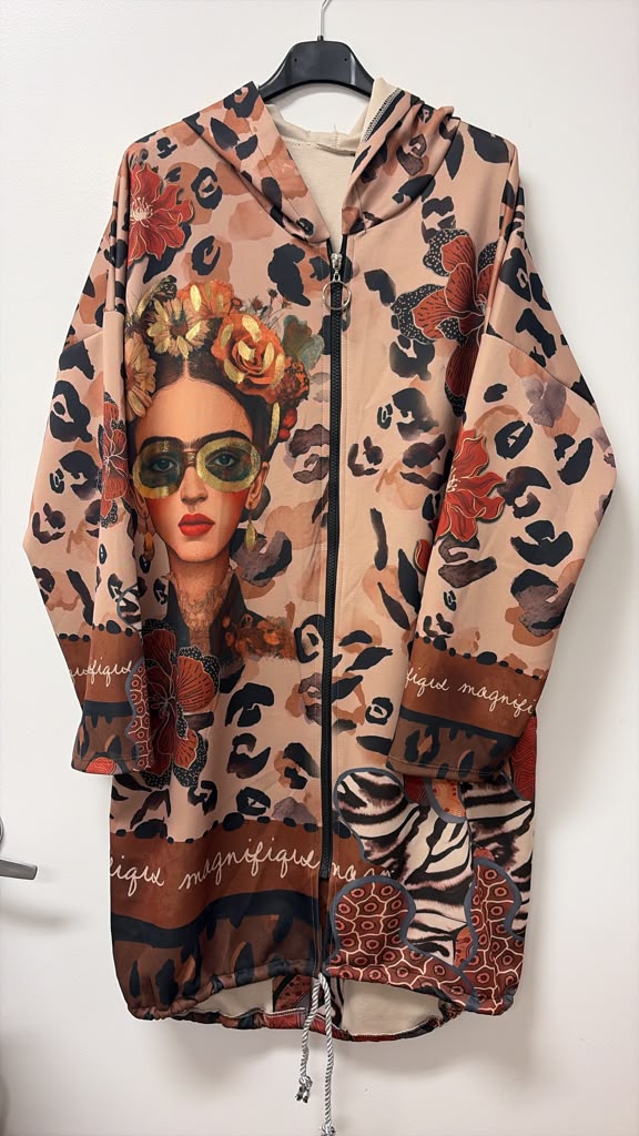 ZOHJ1 Beige Botanical Print Hooded Jacket