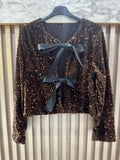 VISEQBZ Italian One Size Sparkle Sequin Bow Cardigan Bronze