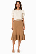 LUMKS8 Camel Ruffle Hem Skirt