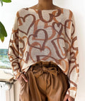 191 One Size Beige Heart Printed Knitted Sweater LOOWIE