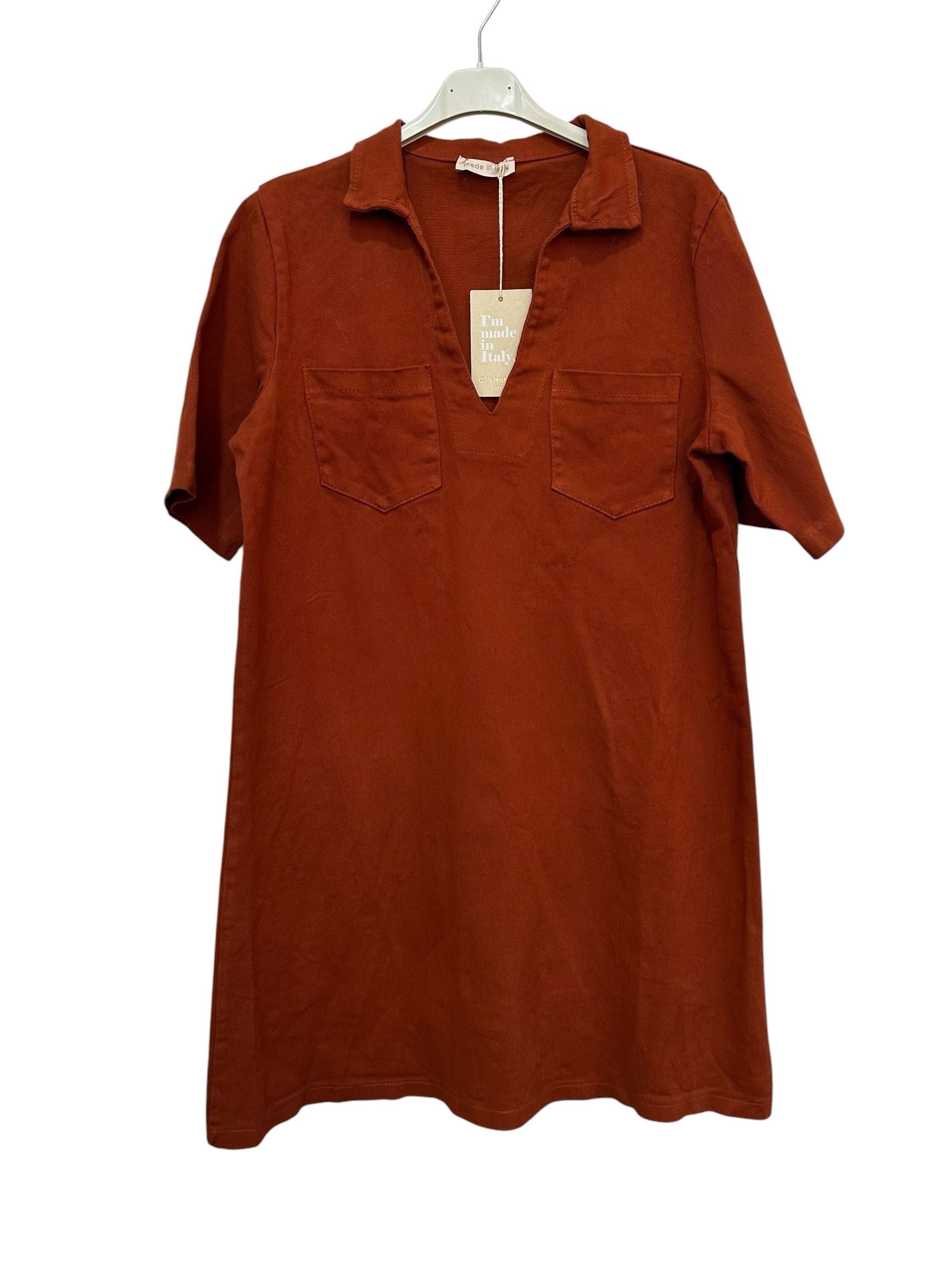 VC6826BRI Cotton Polo V-Neck Dress Brick