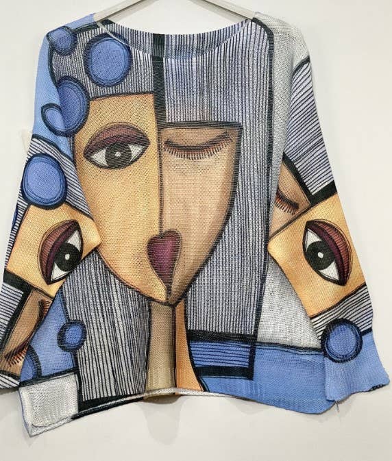 C5131 Gray "Picasso" Printed Spring Long Sleeves Sweater
