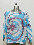 CTIE White Blue Tie-dye Round Knit Printed Sweater LOOWIE