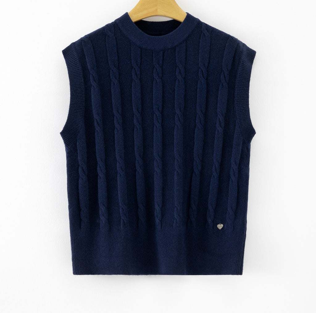 LUCKV11 Navy Cable Knit Vest