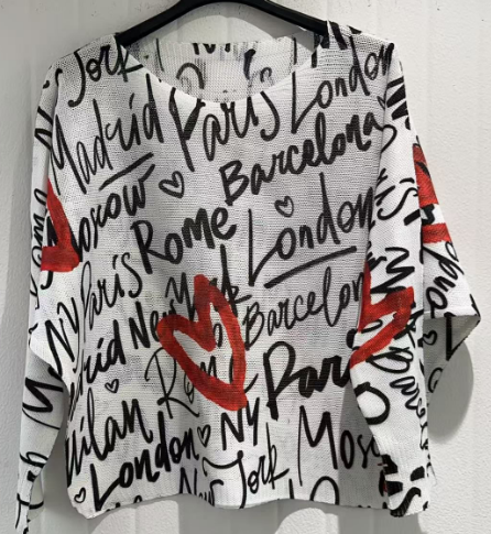 COCITY Heart City Round Knit Printed Sweater LOOWIE