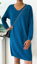 Z1017 Italian One Size Cozy Blue Sweater Dress LOOWIE