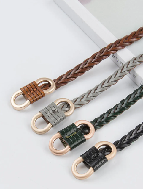 EU002 Woven Leather Belts with Gold-Toned Buckles LOOWIE
