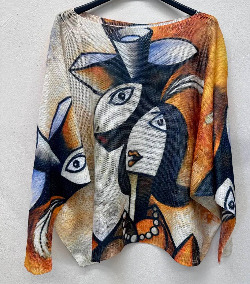 LPI "Picasso style"  Round Knit Printed Sweater LOOWIE