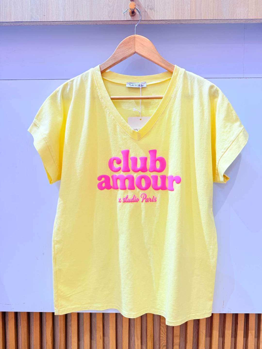 IV0125YL Cotton Love Club V-Neck T-Shirt Plus Size Yellow