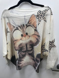 POCATG The Cutest Cat Knit Printed Sweater LOOWIE