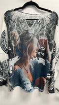 POGI White Lady Round Knit Printed Sweater