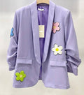 356F One Size Lilac Italian Striped 3D Floral Blazer LOOWIE