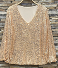 ELSEQG Italian One Size Gold Sequined Blouse LOOWIE