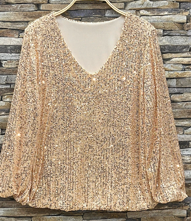 ELSEQG Italian One Size Gold Sequined Blouse LOOWIE