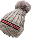 Grey 5610 Striped Fake Fur Pom Beanie Hat LOOWIE