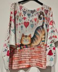 POCATS Cat Stretch V- Neck Printed Sweater LOOWIE