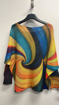 VIWAY Yellow Wavy Round Neck Knit Printed Sweater
