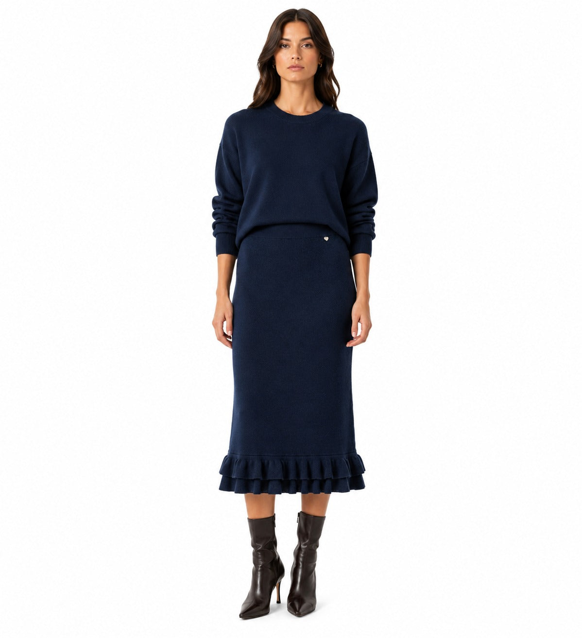 LULKS4 Navy Tiered Ruffle Skirt