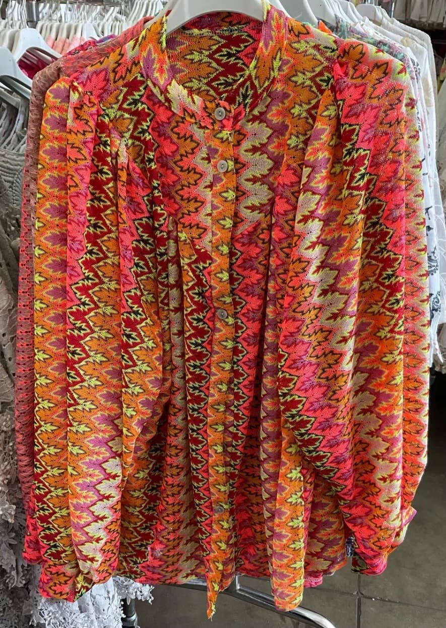 TD216 Italian Orange One Size Cotton  Button Shirt Blouse