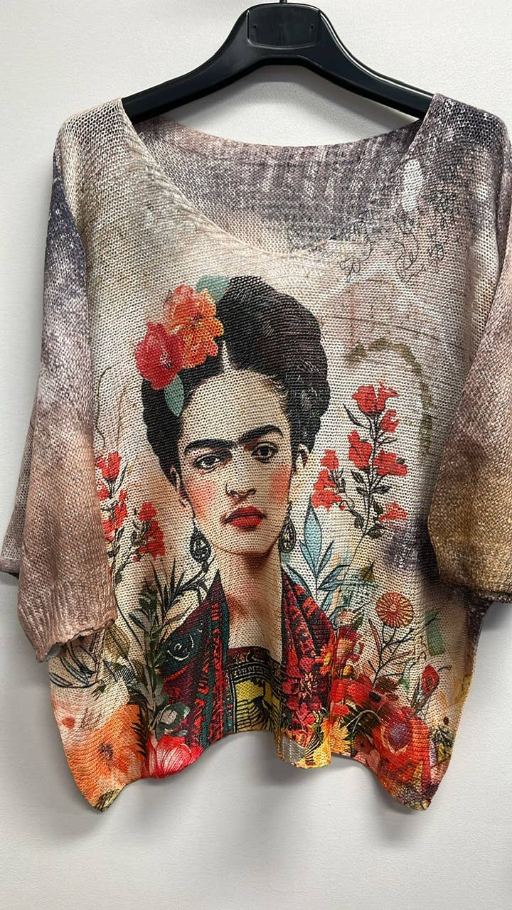 POFR3 Beige Frida Round Knit Printed Sweater LOOWIE