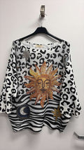 VISUNL Black Sun Animal Knit Printed Sweater 3/4 sleeves