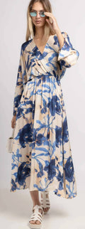 MEN227BL  Italian Blue Floral Wrap Maxi Dress LOOWIE