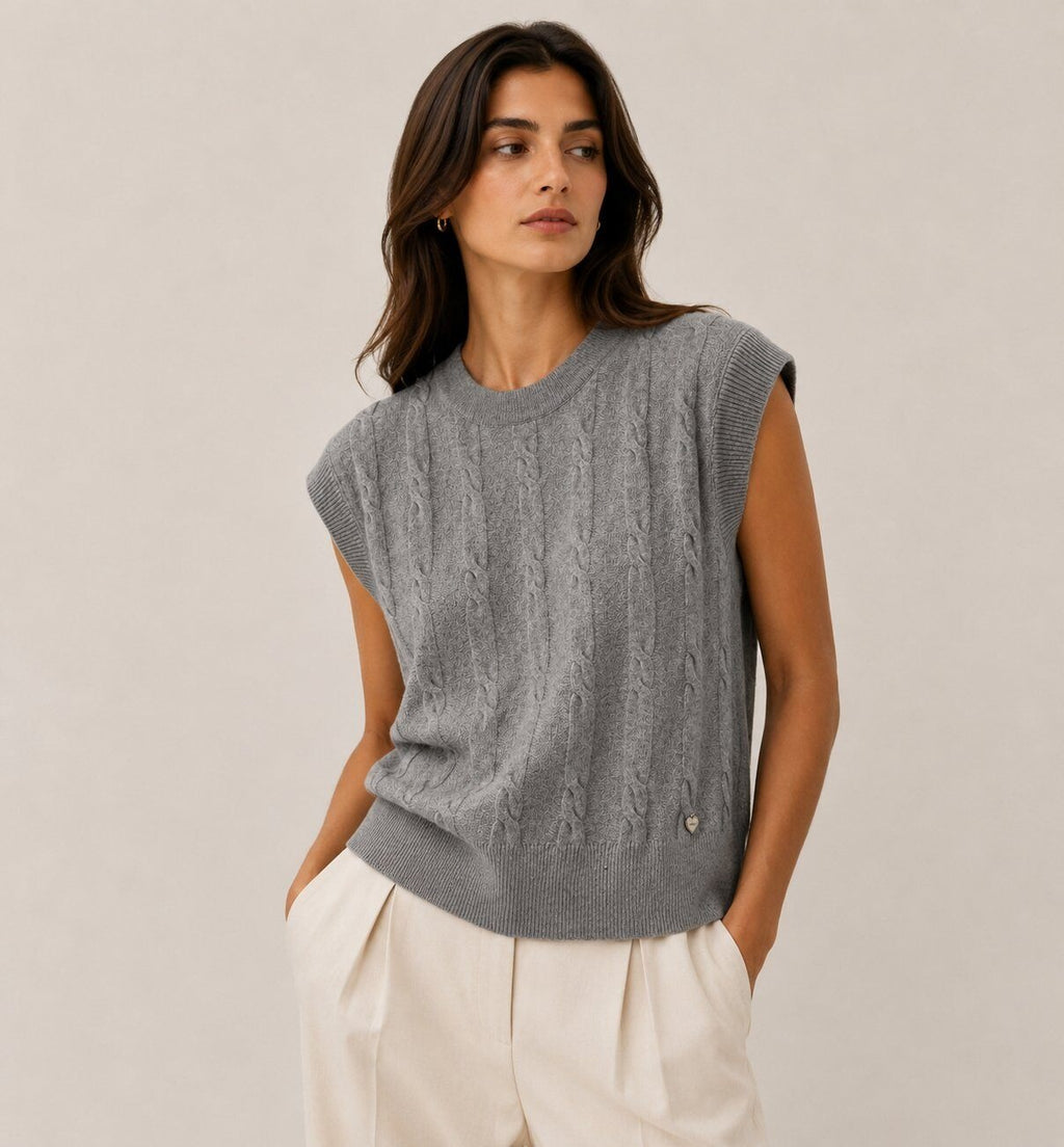 LUCKV3 Grey Cable Knit Vest