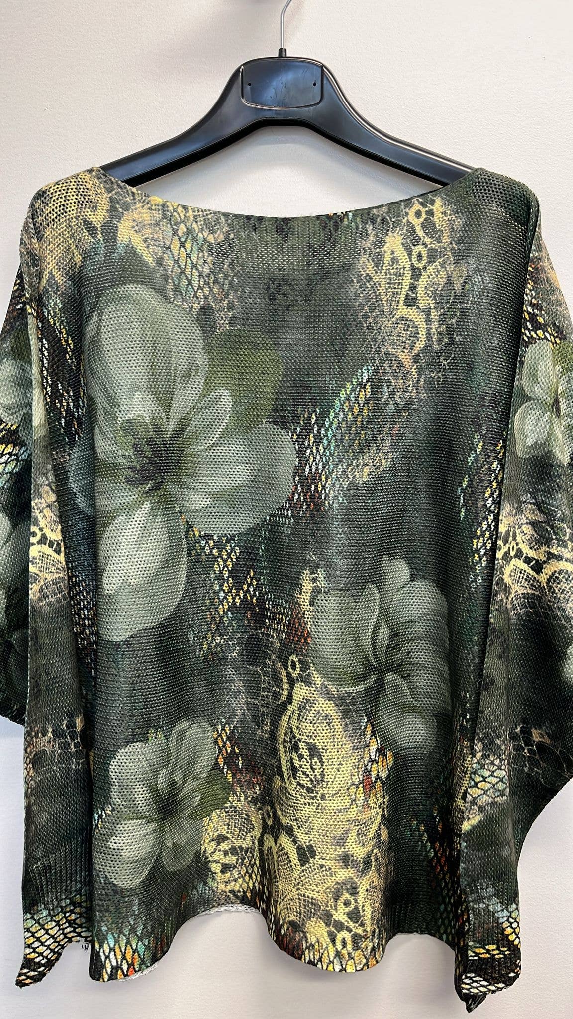 VIF1 Olive Floral Lace  Round Neck Knit Printed Sweater
