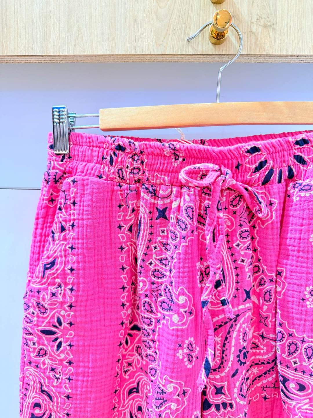 IV25262125FU Gauze Cotton Bandana Shorts Plus Size Fuchsia