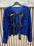 VISEQMB Italian One Size Sequin Bow-Tie Cardigan Blue