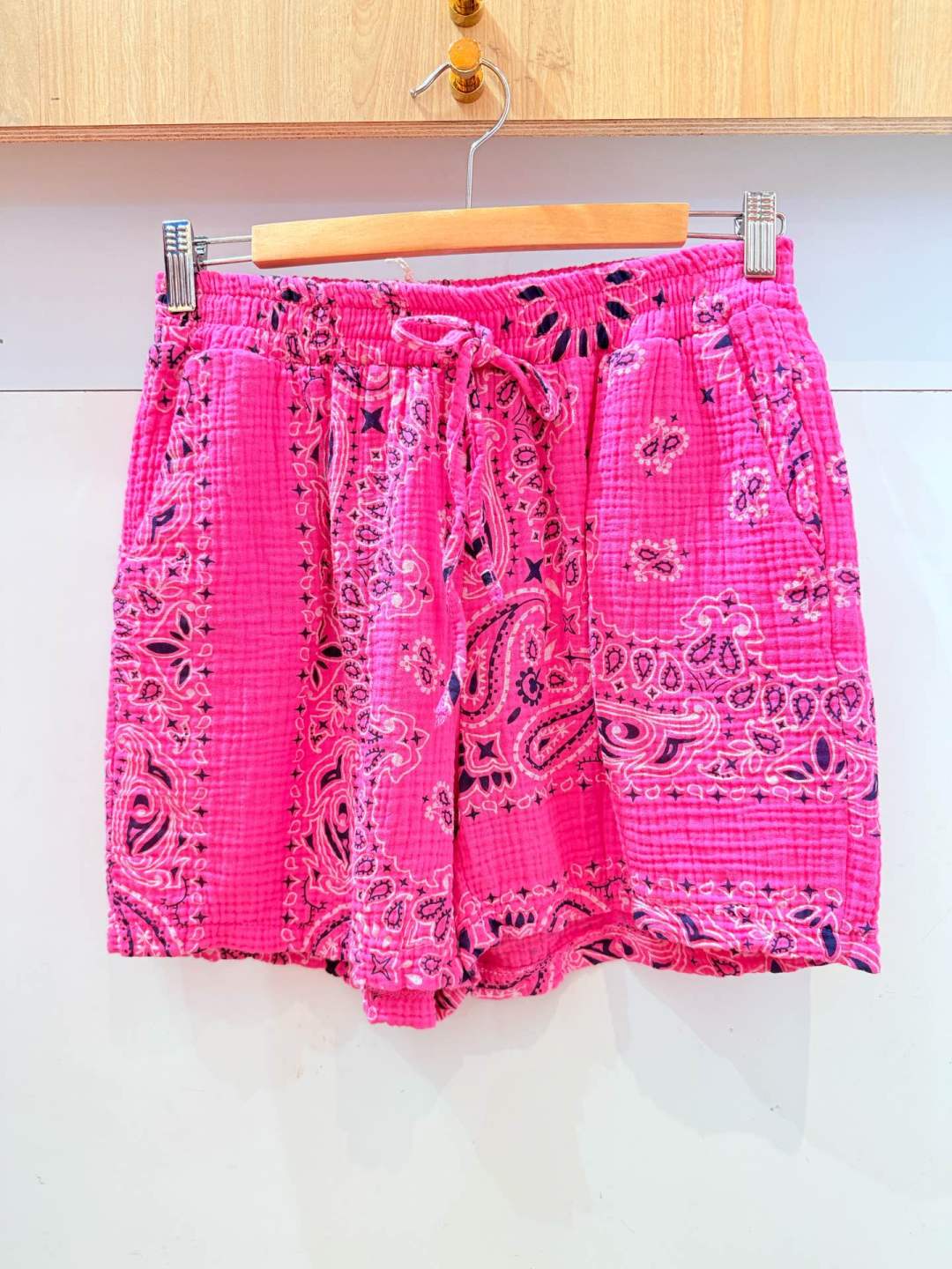 IV25262125FU Gauze Cotton Bandana Shorts Plus Size Fuchsia
