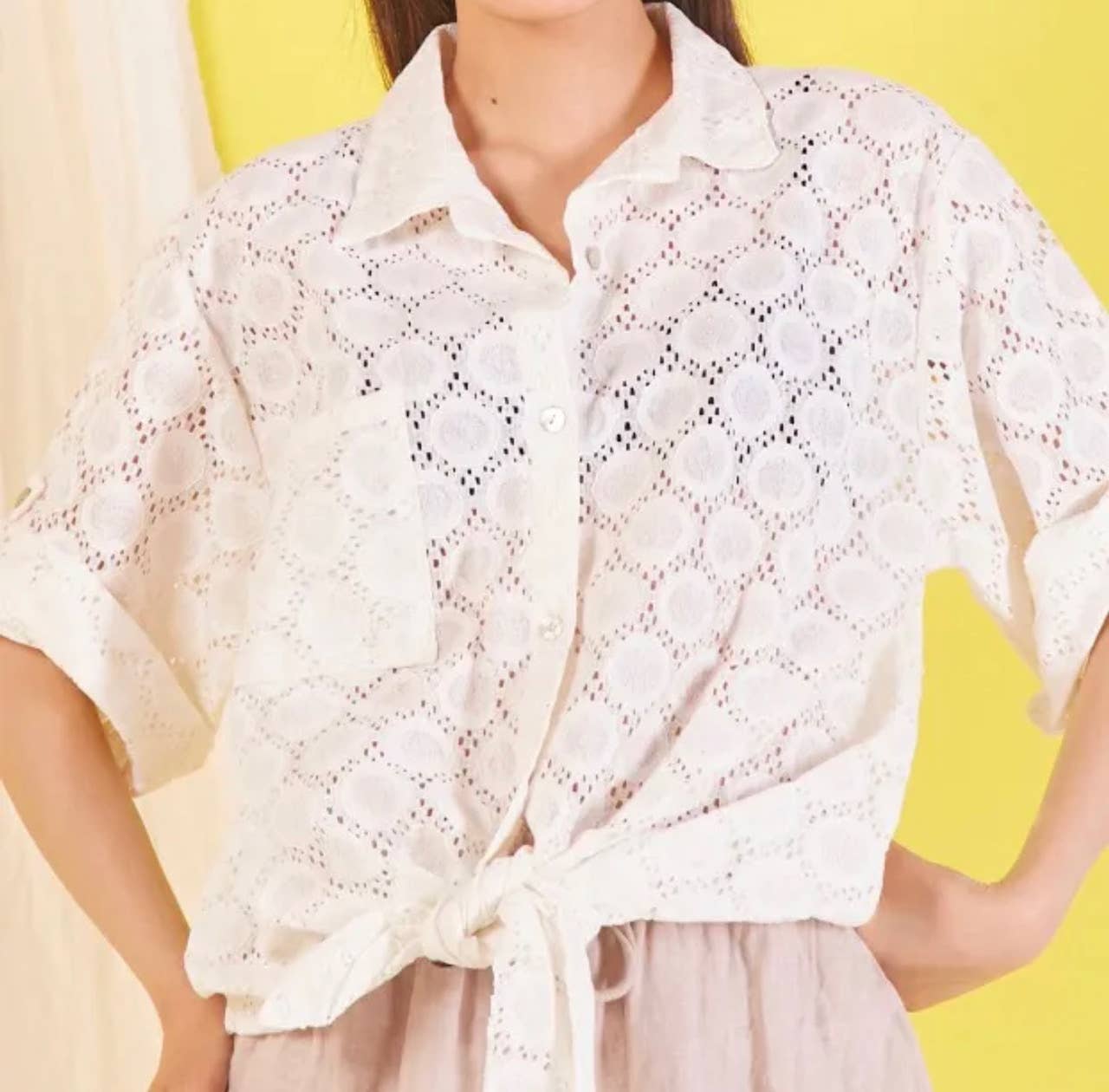 3899-1 One Size White Crochet Cotton Blouse LOOWIE